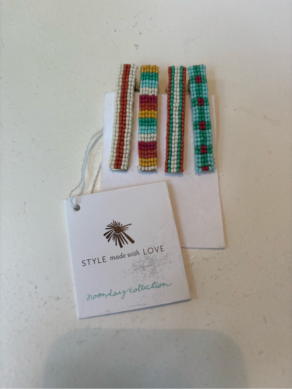 Noonday Collection Beaded Turquoise, White, Yellow & Pink Hair Clips